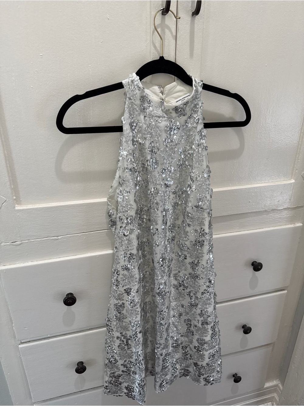 Amanda Uprichard Silver Sequin High-Neck Mini Dress - Picture 6 of 7
